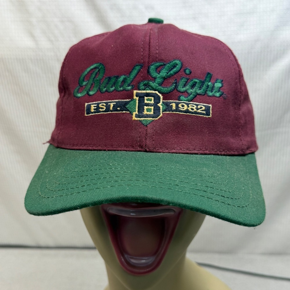 Bud Light Snapback Hat Men OSFA Maroon Green Vintage 90s Embroidered USA Made